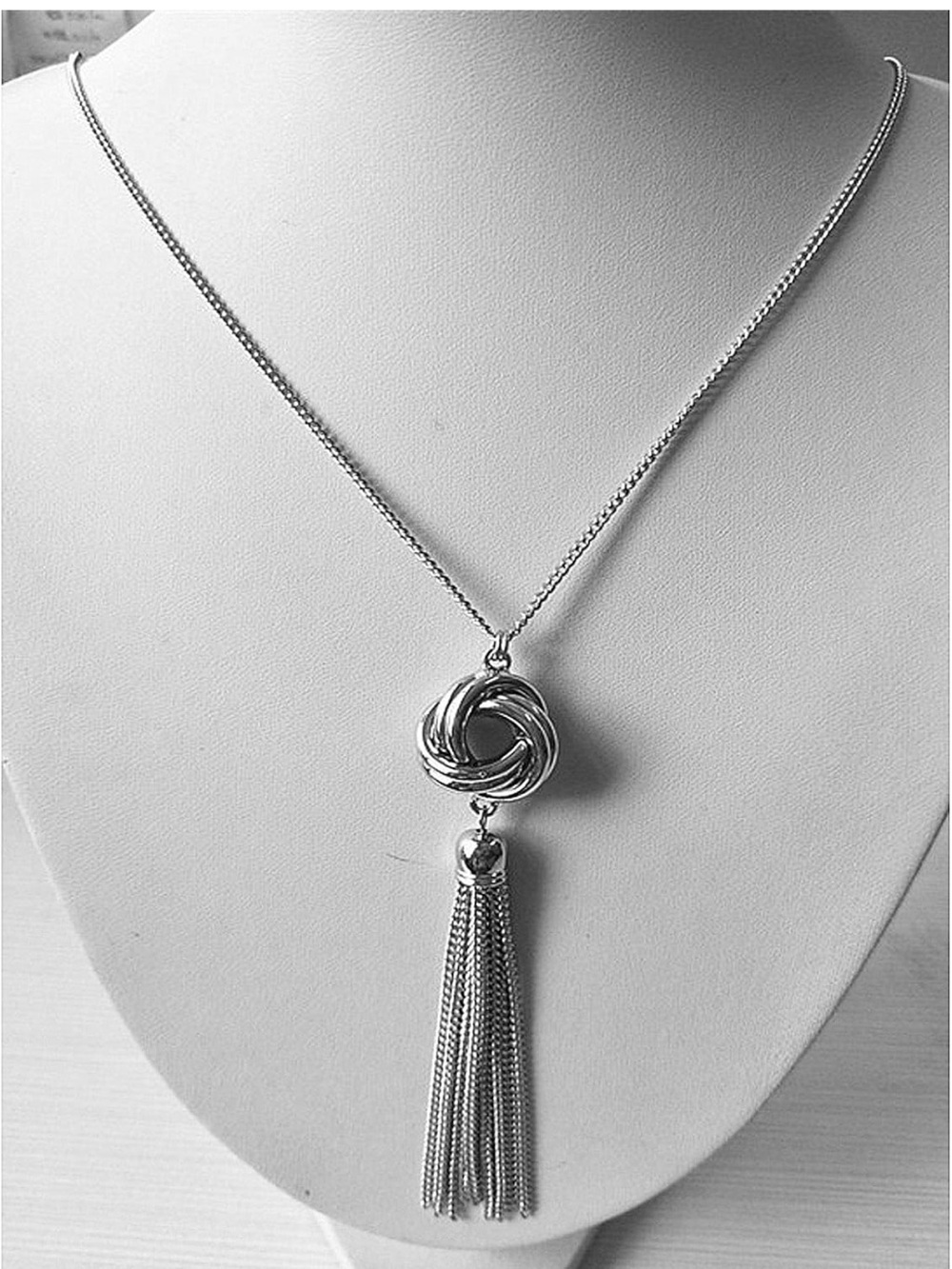 Anthropologie Silver Knot Tassel Pendant Necklace